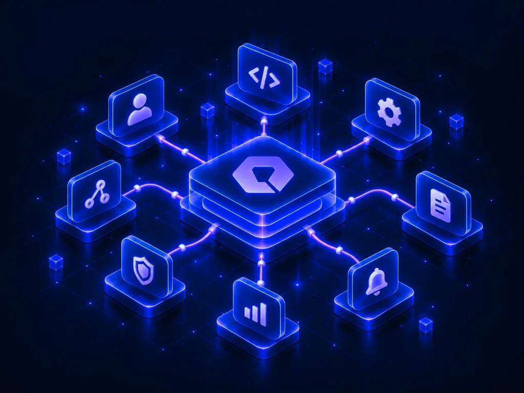 The Qistone platform: one foundation at the centre, connected to identity, APIs, documents, analytics and more.