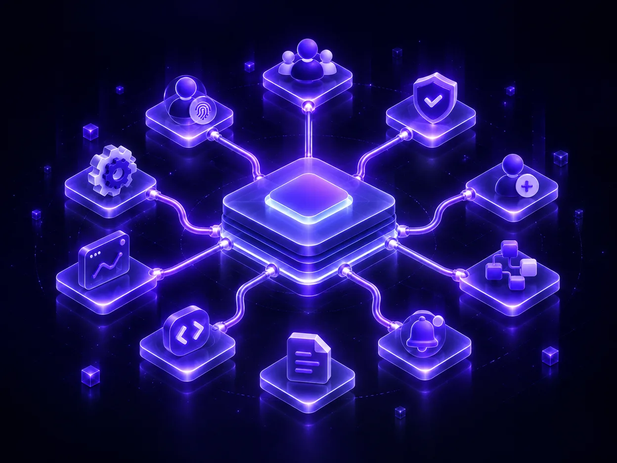 Qistone services — identity, tenancy, audit, monitoring and more — connected to one shared foundation.